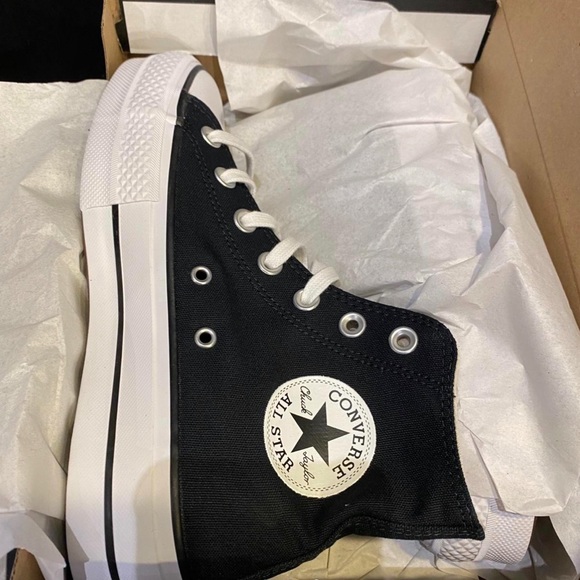 New Converse Canvas Black Platform CTAS Sneakers Black Various Sizes - Picture 3 of 4